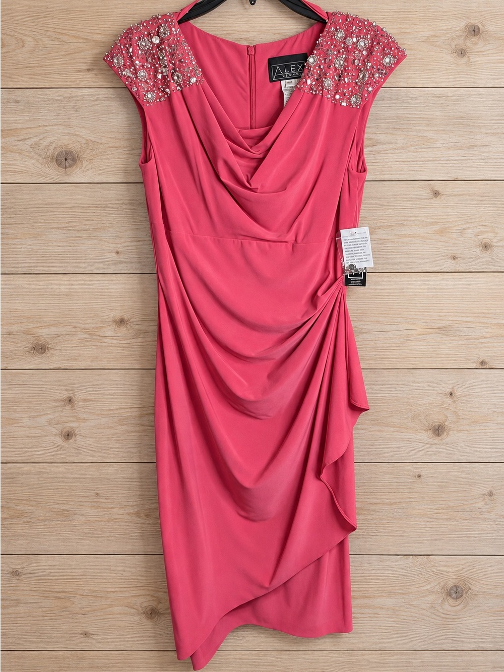 Alex Evenings Coral-Pink Beaded Cap-Sleeve Draped Midi Dress